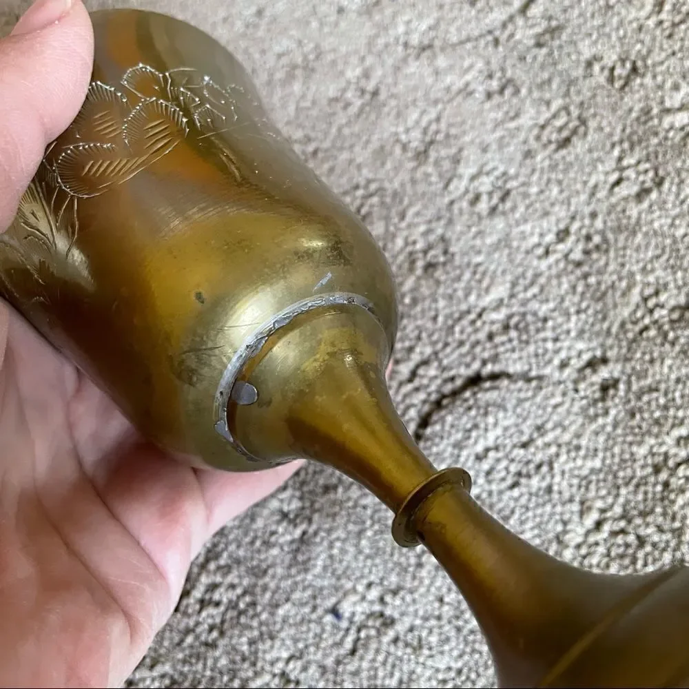 Vintage Brass Goblet with Floral Etchings